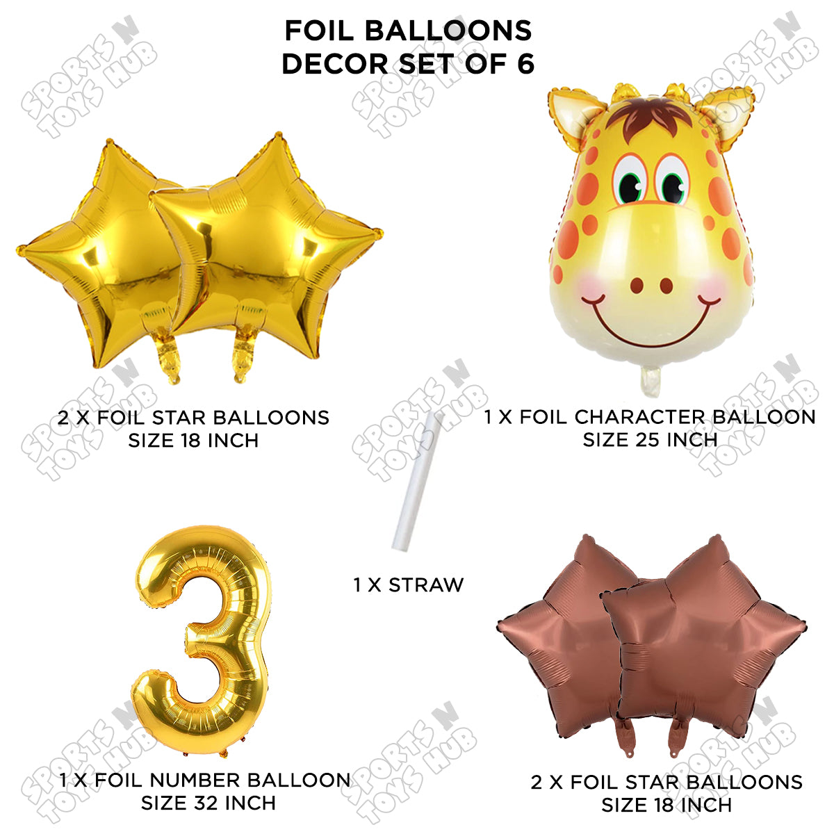 Jungle Safari Giraffe Face Pack Of 6 Foil Balloon Set
