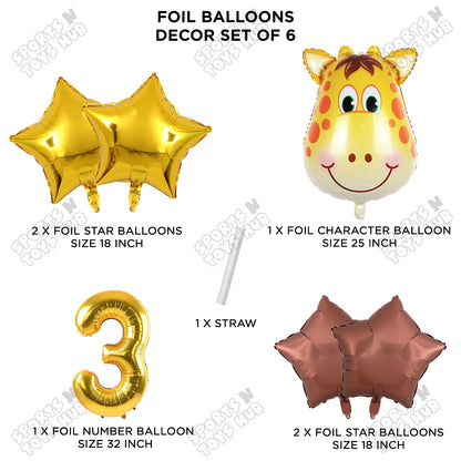 Jungle Safari Giraffe Face Pack Of 6 Foil Balloon Set