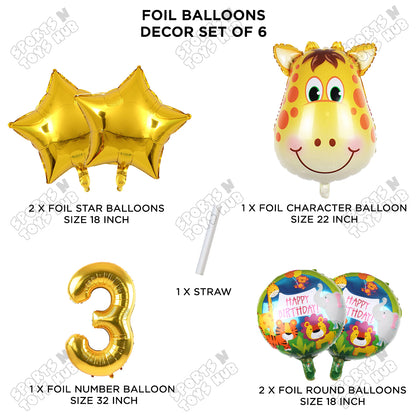 Jungle Safari Giraffe Pack Of 6 Foil Balloon Set