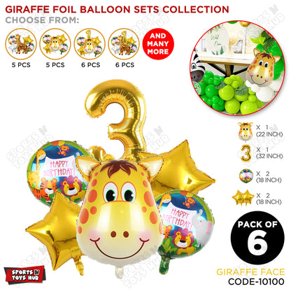 Jungle Safari Giraffe Pack Of 6 Foil Balloon Set