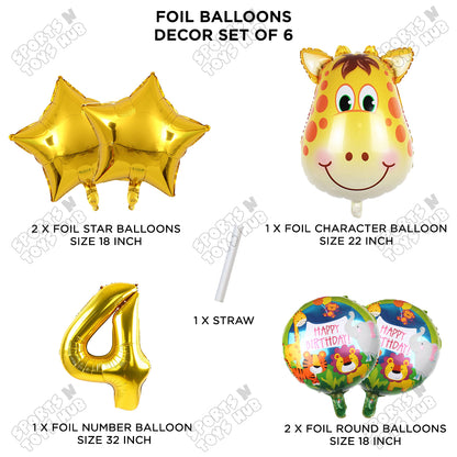 Jungle Safari Giraffe Pack Of 6 Foil Balloon Set