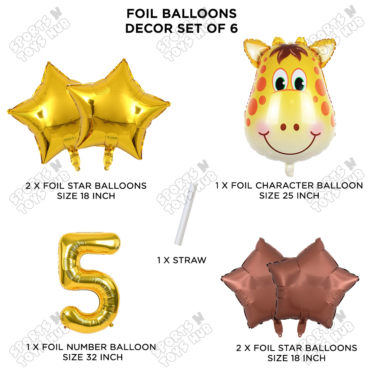 Jungle Safari Giraffe Face Pack Of 6 Foil Balloon Set