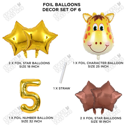 Jungle Safari Giraffe Face Pack Of 6 Foil Balloon Set