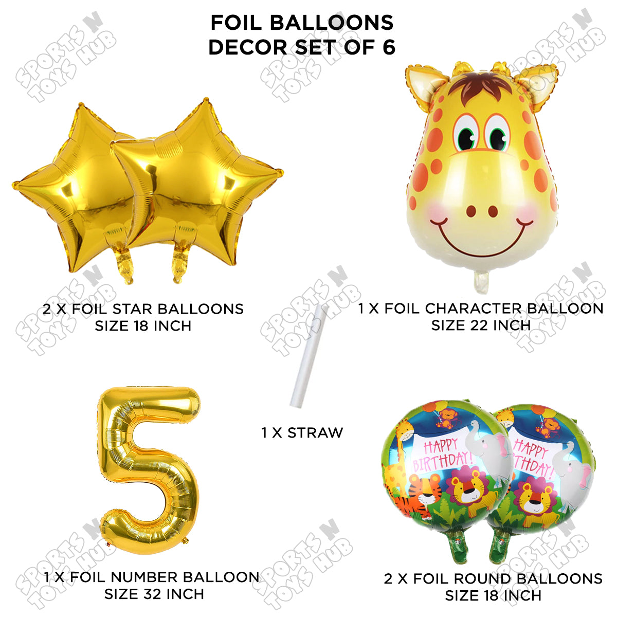 Jungle Safari Giraffe Pack Of 6 Foil Balloon Set