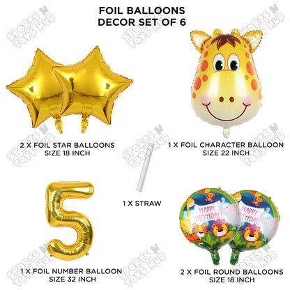 Jungle Safari Giraffe Pack Of 6 Foil Balloon Set