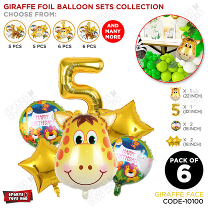 Jungle Safari Giraffe Pack Of 6 Foil Balloon Set
