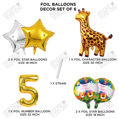 Giraffe Jungle Safari Pack Of 6 Foil Balloon Set