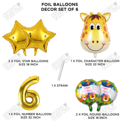 Jungle Safari Giraffe Pack Of 6 Foil Balloon Set