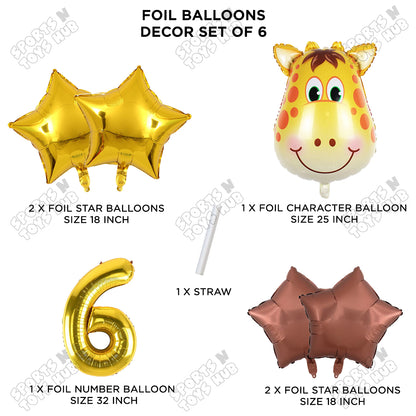 Jungle Safari Giraffe Face Pack Of 6 Foil Balloon Set