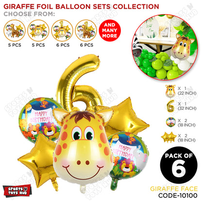 Jungle Safari Giraffe Pack Of 6 Foil Balloon Set