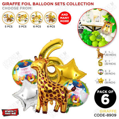 Giraffe Jungle Safari Pack Of 6 Foil Balloon Set