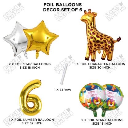 Giraffe Jungle Safari Pack Of 6 Foil Balloon Set
