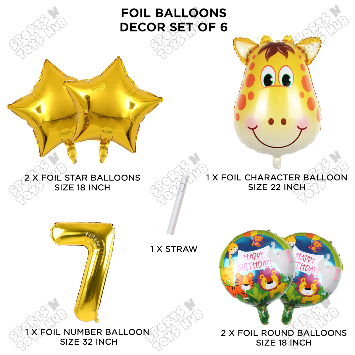 Jungle Safari Giraffe Pack Of 6 Foil Balloon Set