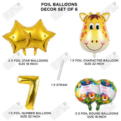 Jungle Safari Giraffe Pack Of 6 Foil Balloon Set