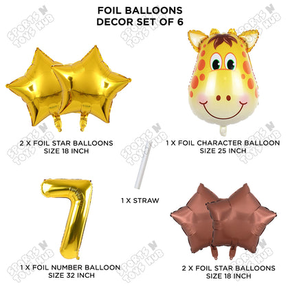 Jungle Safari Giraffe Face Pack Of 6 Foil Balloon Set