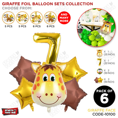 Jungle Safari Giraffe Face Pack Of 6 Foil Balloon Set