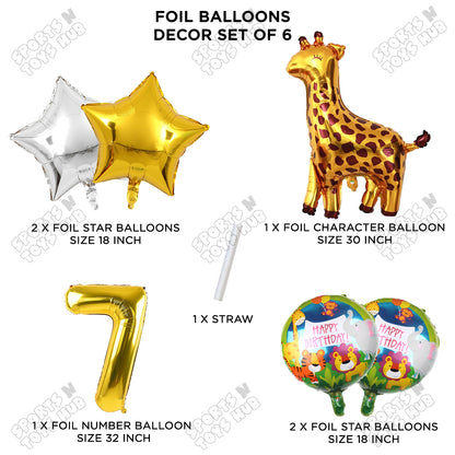 Giraffe Jungle Safari Pack Of 6 Foil Balloon Set
