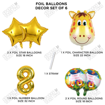 Jungle Safari Giraffe Pack Of 6 Foil Balloon Set