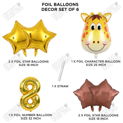Jungle Safari Giraffe Face Pack Of 6 Foil Balloon Set