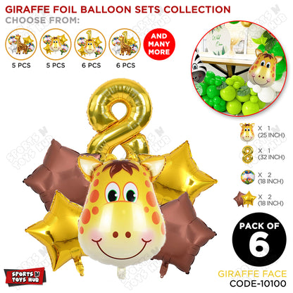 Jungle Safari Giraffe Face Pack Of 6 Foil Balloon Set