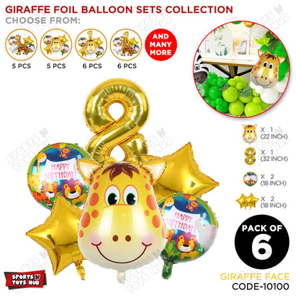 Jungle Safari Giraffe Pack Of 6 Foil Balloon Set