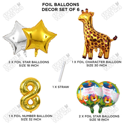 Giraffe Jungle Safari Pack Of 6 Foil Balloon Set