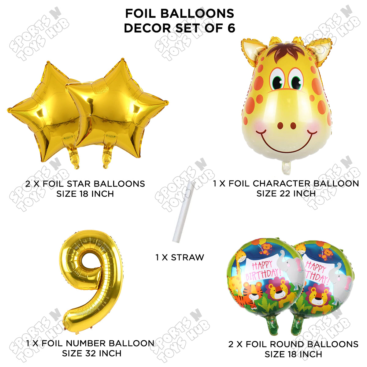 Jungle Safari Giraffe Pack Of 6 Foil Balloon Set