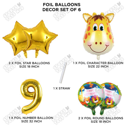 Jungle Safari Giraffe Pack Of 6 Foil Balloon Set