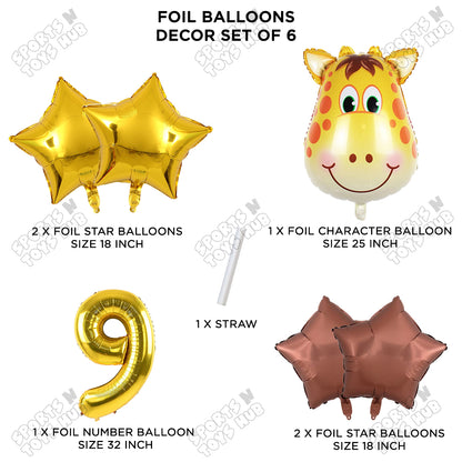 Jungle Safari Giraffe Face Pack Of 6 Foil Balloon Set