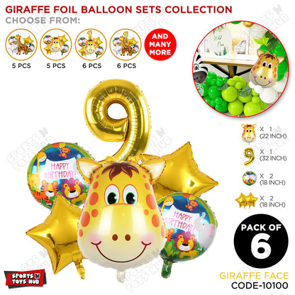 Jungle Safari Giraffe Pack Of 6 Foil Balloon Set
