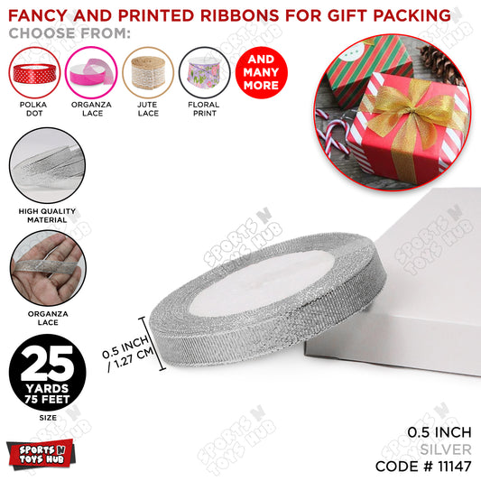 1/2 Inch x 25 Yards – Metallic Glitter Organza Lace Ribbon Roll for Gift Wrapping, Crafts & Decorations