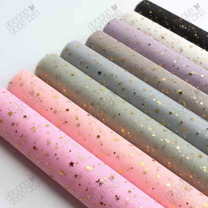 Glittery Mesh Net Wrapping Roll 5 Yards x 19 Inches Star & Moon Pattern See-Through Polyester Tulle for Flower Bouquets & Gift Wrapping