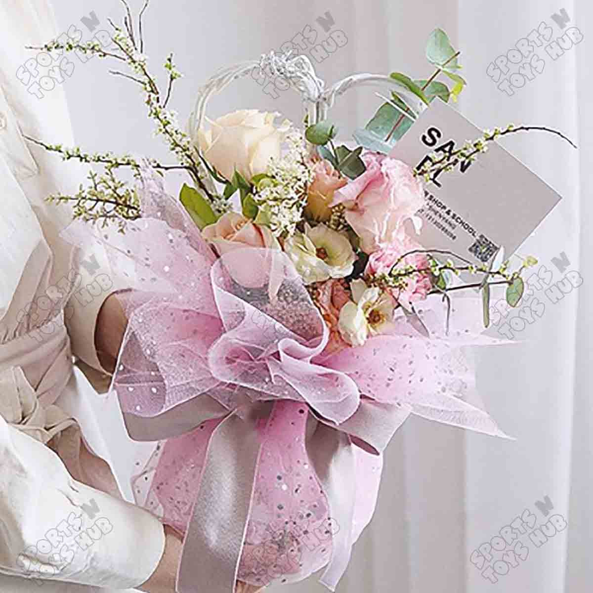 Glittery Mesh Net Wrapping Roll 5 Yards x 19 Inches Star & Moon Pattern See-Through Polyester Tulle for Flower Bouquets & Gift Wrapping