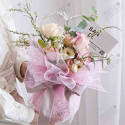 Glittery Mesh Net Wrapping Roll 5 Yards x 19 Inches Star & Moon Pattern See-Through Polyester Tulle for Flower Bouquets & Gift Wrapping