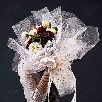 Glittery Mesh Net Wrapping Roll 5 Yards x 19 Inches Star & Moon Pattern See-Through Polyester Tulle for Flower Bouquets & Gift Wrapping