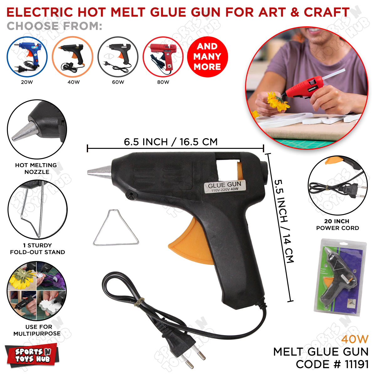 40W Hot Melt Glue Gun – Quick Heating Mini Adhesive Tool for Crafts, DIY & Repairs