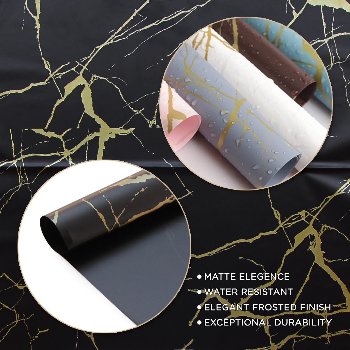 New Gold Marble Veins Frosted Translucent Floral or Money Bouquet Wrapping Sheets