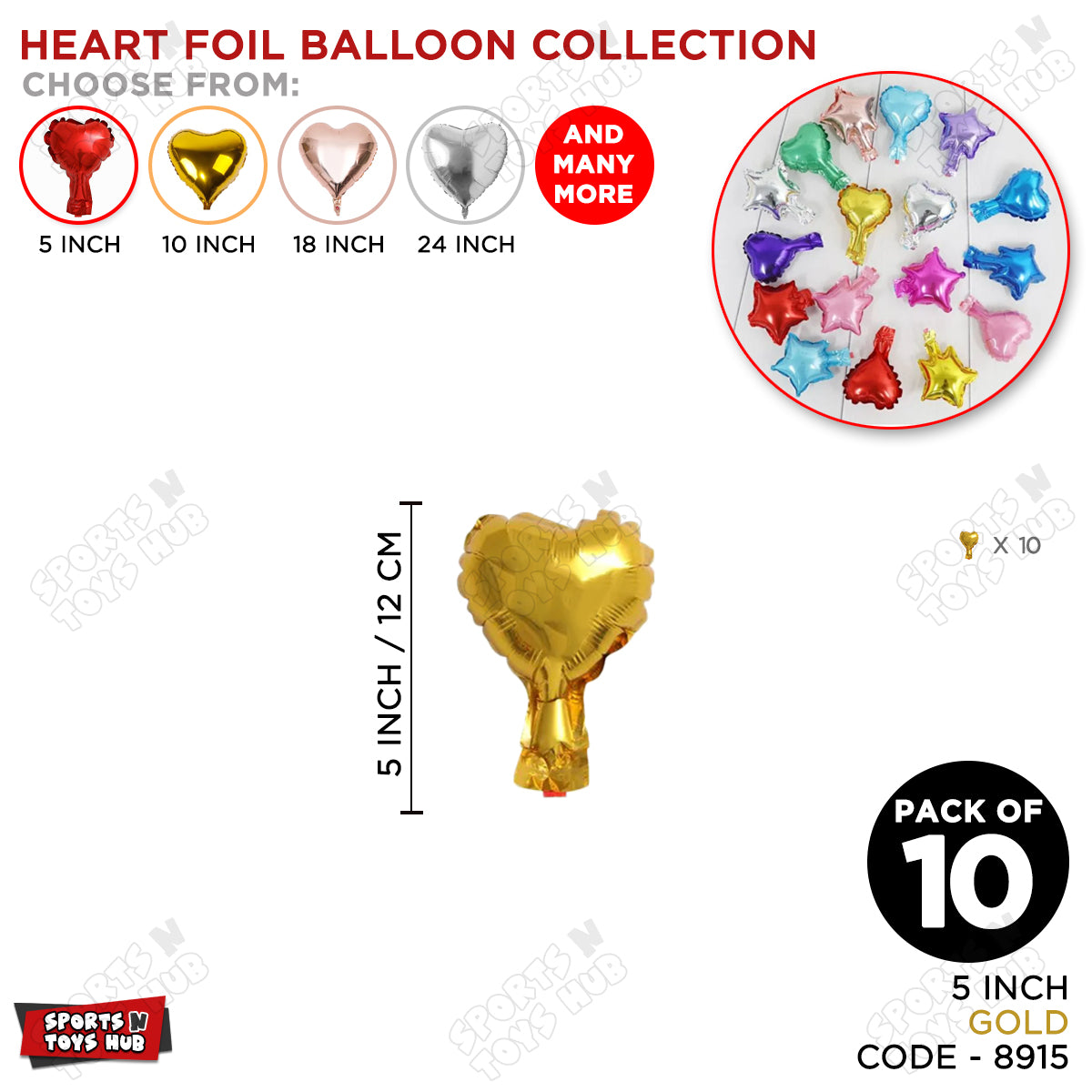 5 Inch - Heart Shape Foil Balloon Collection - Pack Of 10