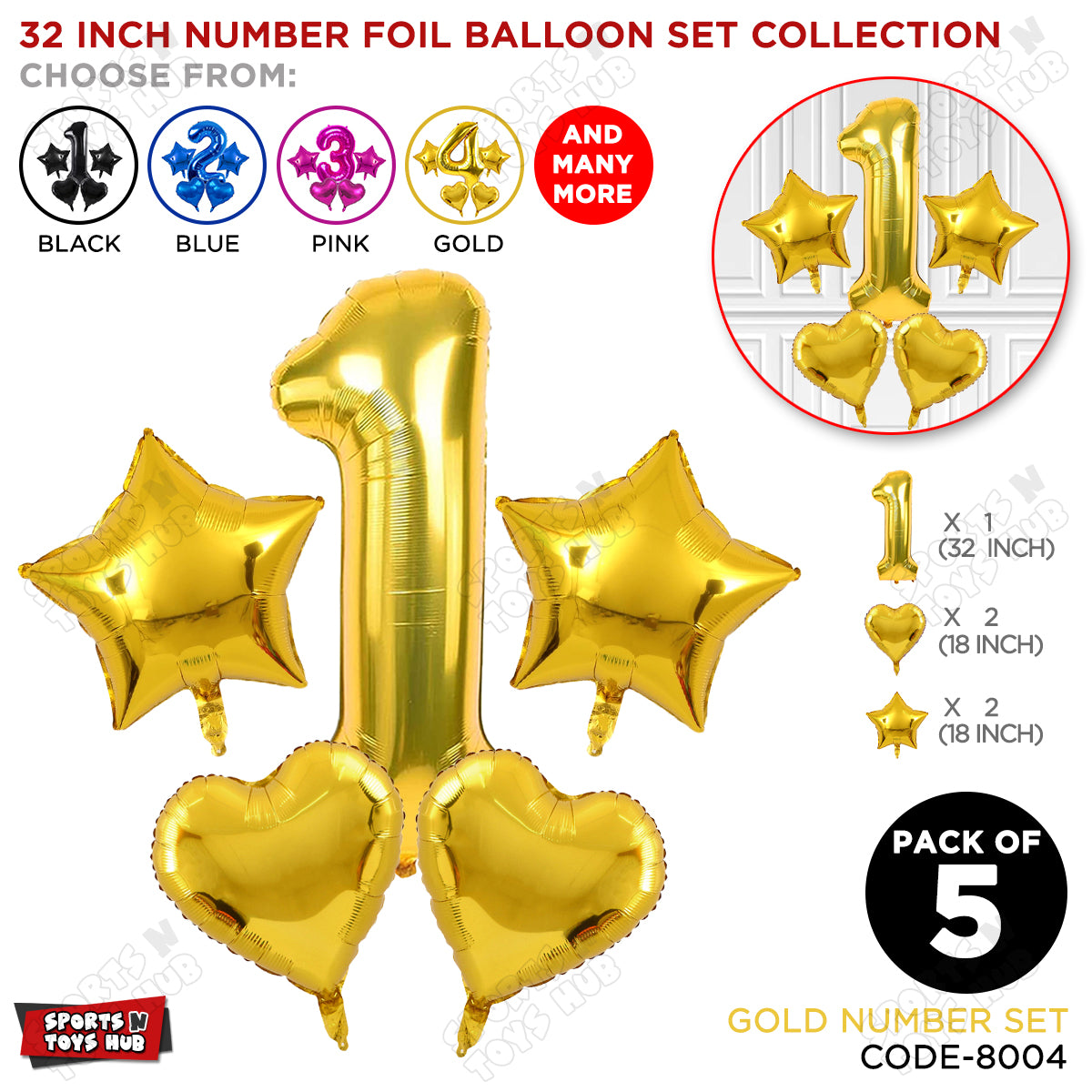 Gold Color 32 Inch Number Foil Balloon Set
