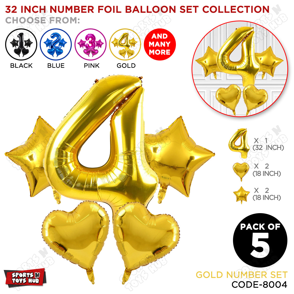 Gold Color 32 Inch Number Foil Balloon Set