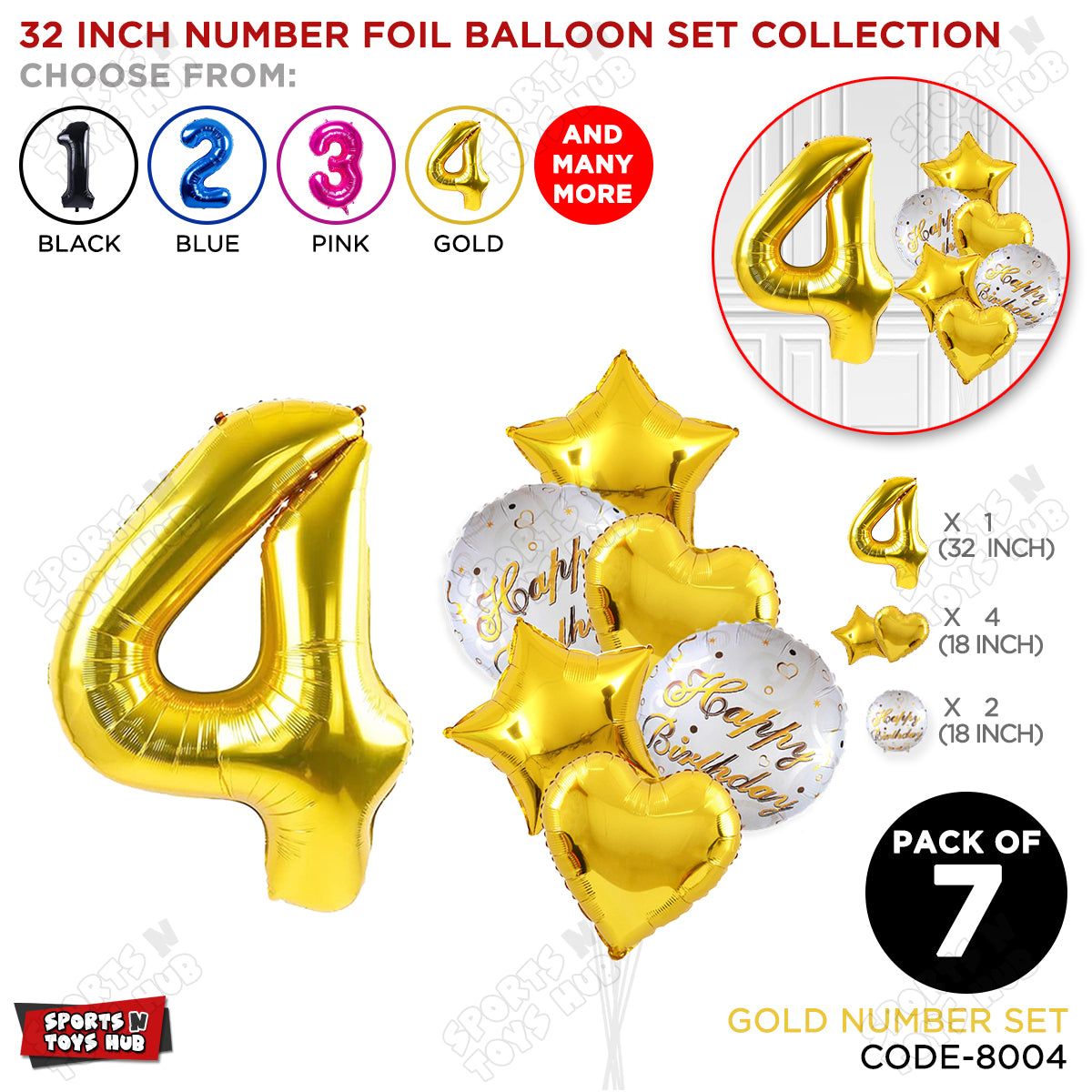 32 Inch Gold Color Number Foil Balloon With Round Printed Balloon Set