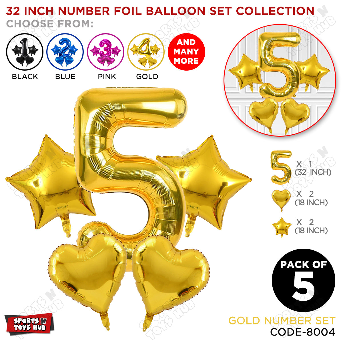 Gold Color 32 Inch Number Foil Balloon Set