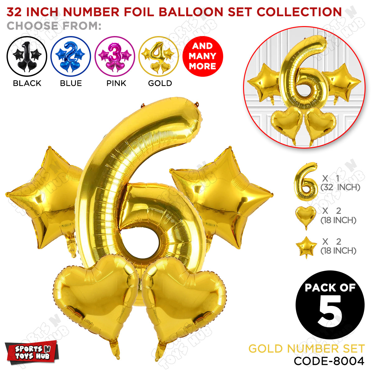 Gold Color 32 Inch Number Foil Balloon Set
