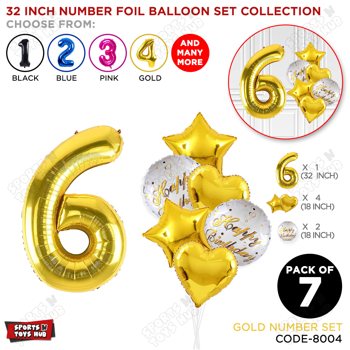 32 Inch Gold Color Number Foil Balloon With Round Printed Balloon Set
