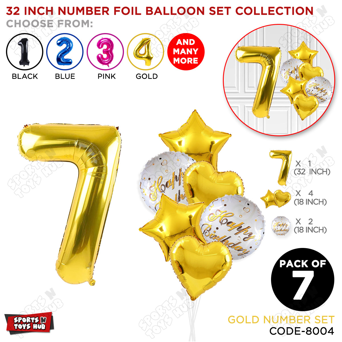 32 Inch Gold Color Number Foil Balloon With Round Printed Balloon Set