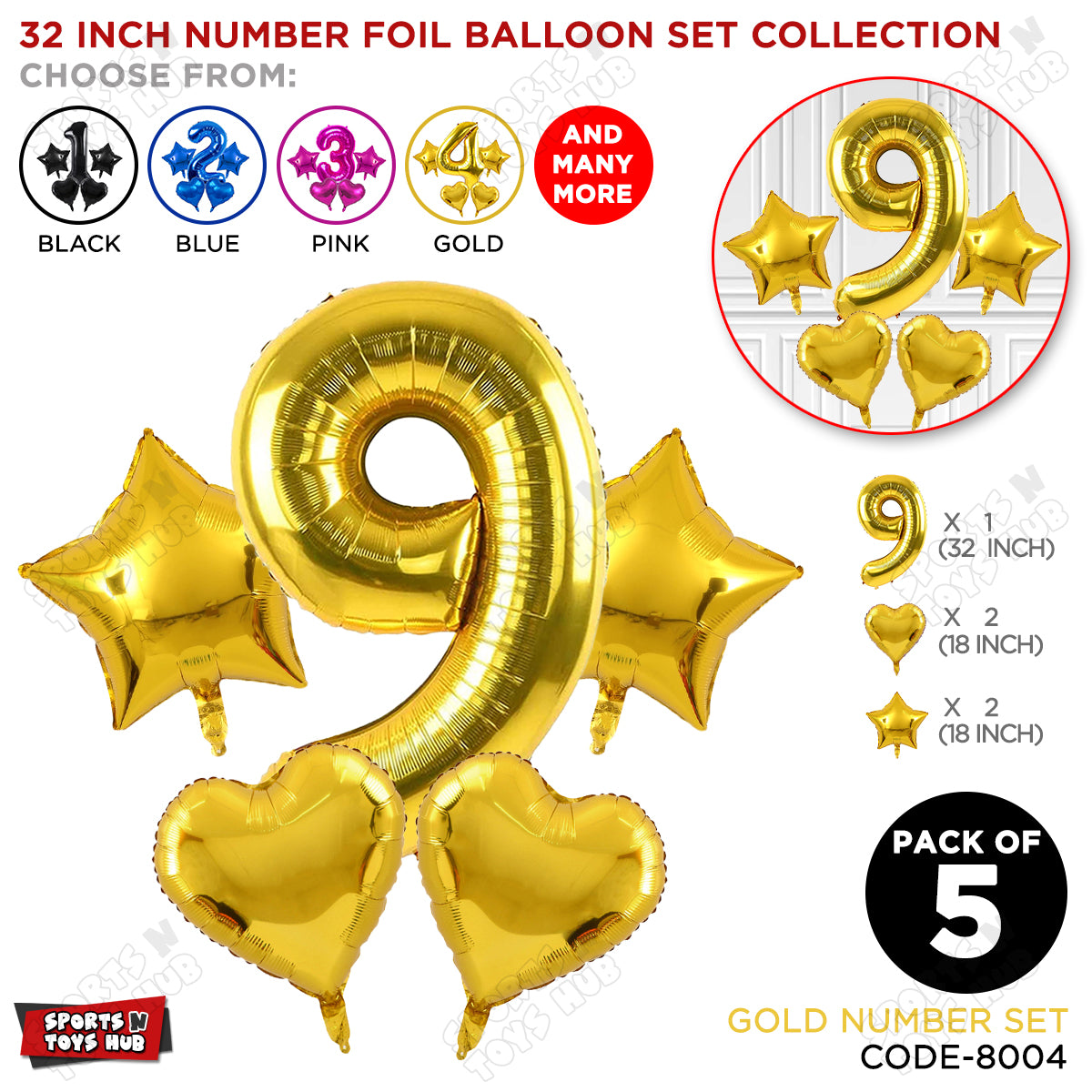 Gold Color 32 Inch Number Foil Balloon Set