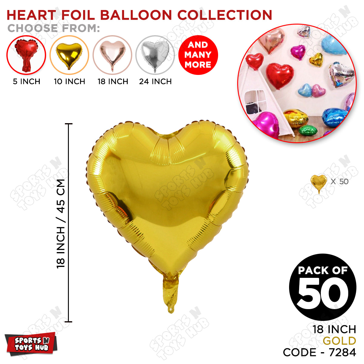 18 Inch - Gold  Heart Foil Balloon