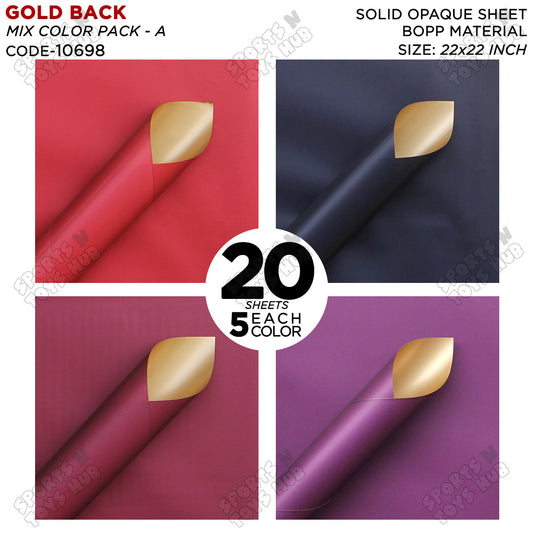 Plain Solid Colour Opaque Reversible Bouquet Sheets with Gold Back - Mix Color 20 Sheet Pack - Floral Wrapping Sheets