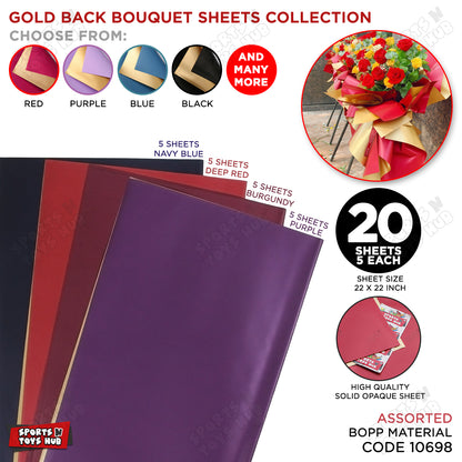 Plain Solid Colour Opaque Reversible Bouquet Sheets with Gold Back