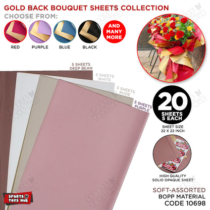 Plain Solid Colour Opaque Reversible Bouquet Sheets with Gold Back